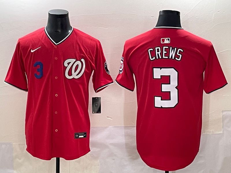 Men 2025 Washington Nationals 3 Crews Red Game Nike MLB Jersey style 3